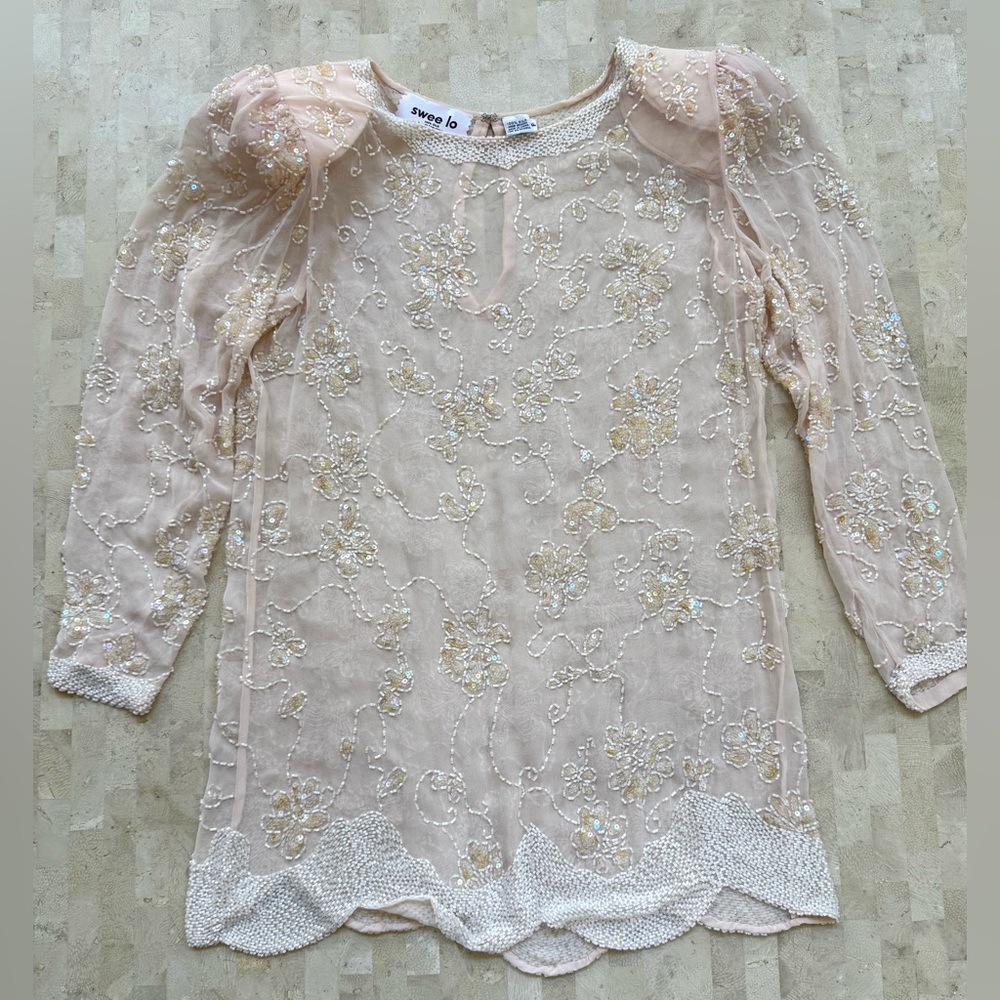 Vtg 80s SWEE LO Women's‎ Silk Beaded Long Sleeve Blouse Bridal Size Medium?